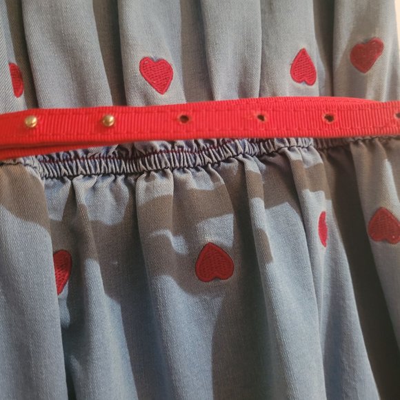 Monnalisa Denim Smock Dress w/ Heart detail and Bow Belt - Picture 7 of 9